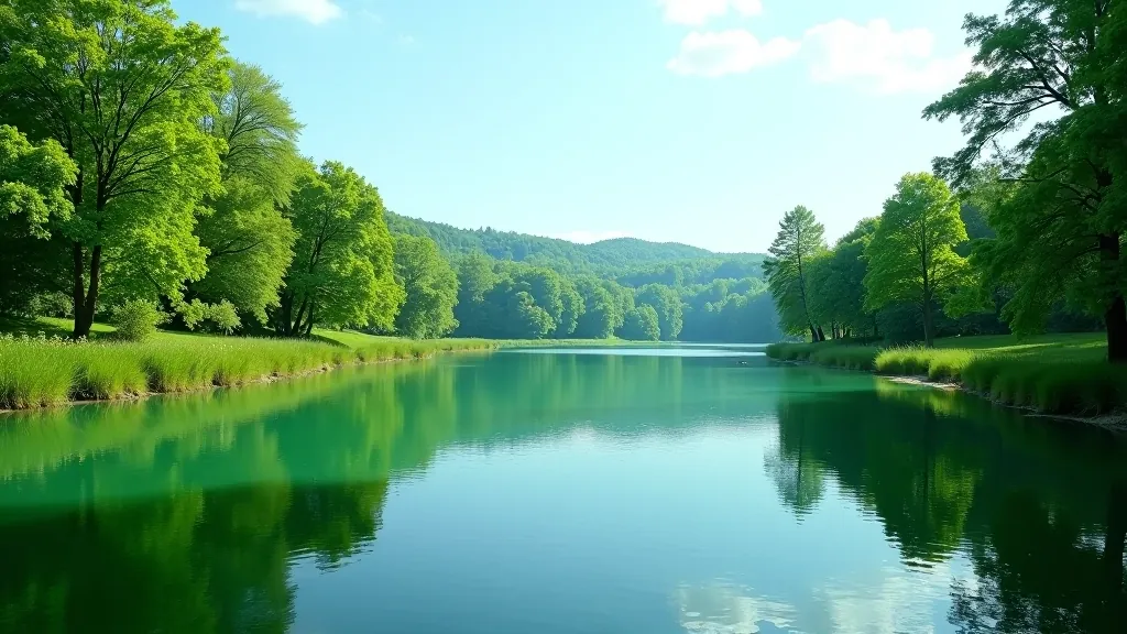 Gražus ežero peizažas, gamtos grožis, šviesa, ramybė